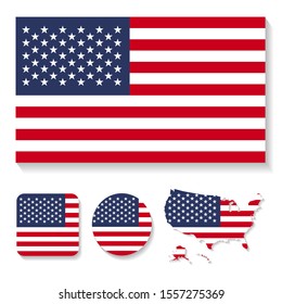 Set of vector icons with flag and usa map
