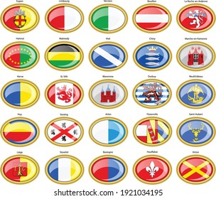 Set of vector icons. Flags of cities, Belgium (Liege and Luxembourg provinces).   