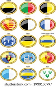 Set of vector icons. Flags of cities, Belgium (Namur and Walloon Brabant provinces).   