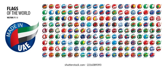 Un conjunto de iconos vectoriales con banderas de países y con la inscripción realizada en