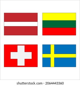 Set of vector icons of flags of  Lithuania Latvia Sweden Switzerland
