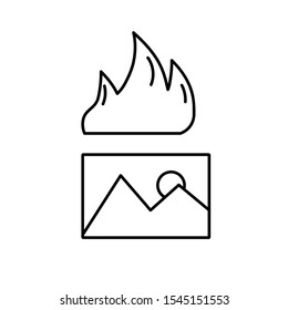 Set of vector icons with flame and landscape in the photo
