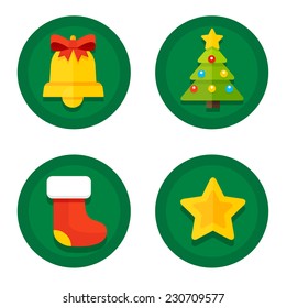 Set of vector icons of flat to Christmas and New Year on the background of the round