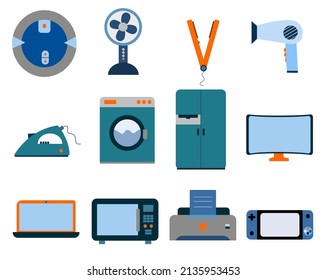 Set vector icons in flat design home appliances, electronics and gadgets, modern web icons and symbols with elements for mobile concepts and web apps. Collection modern infographic logo and pictogram