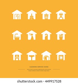 Set of vector icons in flat silhouette style for a cleaning service. Suitable for website design, advertisements, poster, leaflets, corporate identity.