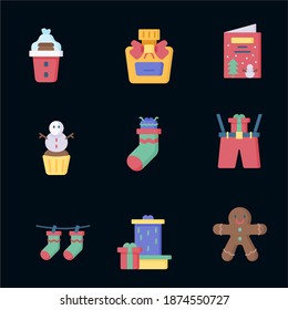Set of vector icons in flat style for Christmas. Stylish set of gifts and Christmas socks.
