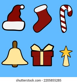 Set of vector icons in flat style for Christmas. Stylish Christmas gift and socks set.