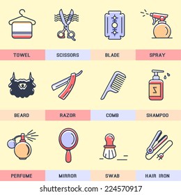 Set of vector icons in flat style. Barber, beauty salon, a set of tools to care for hair.