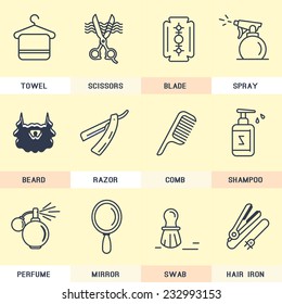 Set of vector icons in flat style. Barber, beauty salon, a set of tools to care for hair.