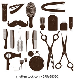 Set of vector icons in flat style. Barber, beauty salon, a set of tools to care for hair.