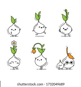 
Conjunto de iconos vectoriales con planta florida en estilo de dibujos animados bonitos