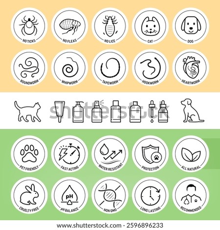 Set of vector icons focuses on pets parasites and worms. The icons are designed to be versatile, suitable for use in informational materials, veterinary goods, pet care, apps, and more. EPS10.