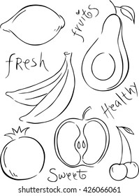 Set of vector icons  of fruit . Vector illustration .