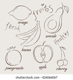 Set of vector icons  of fruit . Vector illustration .