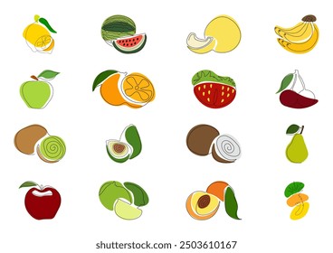 Set of vector icons of fruits and berries