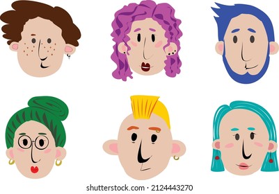 Set of vector icons funny faces