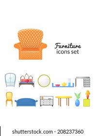 Set vector icons furniture  in realistic style isolated from light background