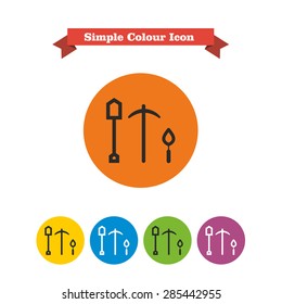 Set of vector icons with gardening tools, with text on red ribbon