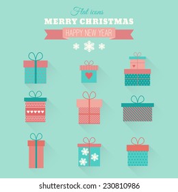 Set of vector icons of gift boxes in flat style