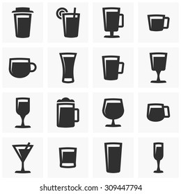 Set of vector icons - glasses. Drinks icons set.