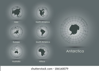 Set of vector icons globes with continents