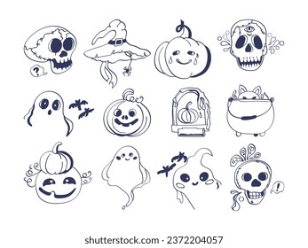 Set of vector icons for the Halloween holiday. Prints with mystical objects and characters.