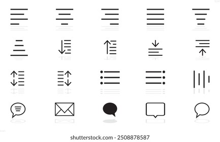  Conjunto de iconos vectoriales y símbolo de menú de hamburguesa para Sitio web o aplicación móvil. Iconos de navegación de línea editables.