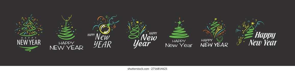 A set of vector icons for Happy New Year greetings