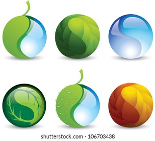 Set of vector icons of harmony symbols representing balance with nature or environmental conservation.