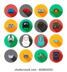 Set of vector icons of hats and masks.