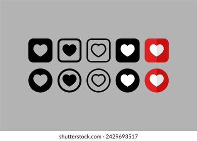 Conjunto de iconos de vectores Corazón Me encantó el fondo gris
