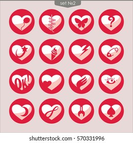 Set of vector icons of hearts with a different meaning.