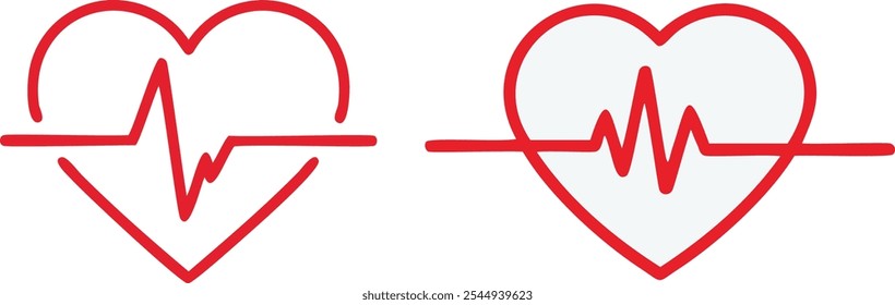 Conjunto de iconos vectoriales de corazones en color rojo. Conjunto de icono de latido del corazón, Ilustración vectorial 