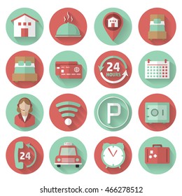 Set of vector icons for the hotel in flat style. Icons for the web site hostel.
