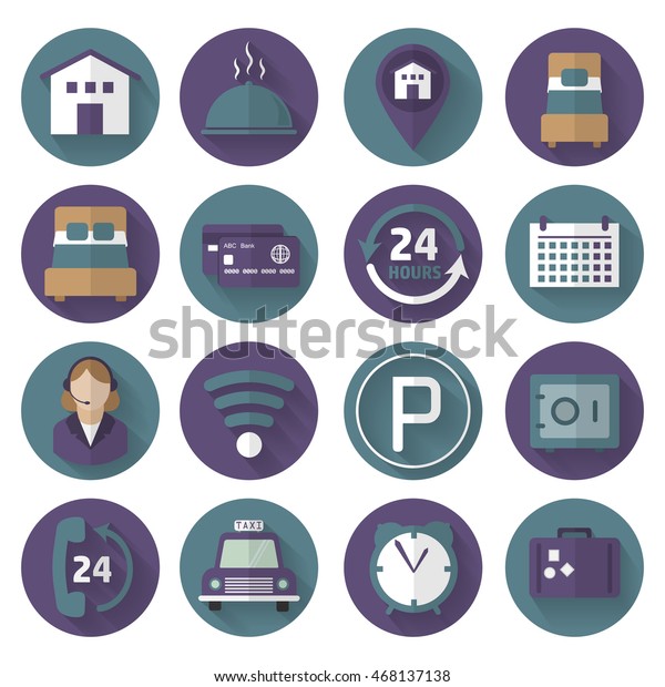 Set of vector icons for the hotel in flat style.\
Icons for the web site\
hostel.
