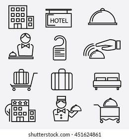 Set of vector icons of hotel service. Hotel outline icons.