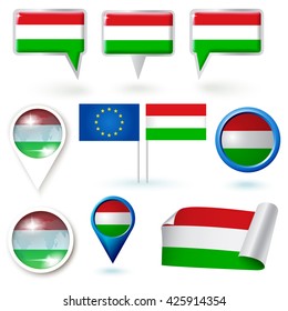 Set of vector icons with Hungary flag theme