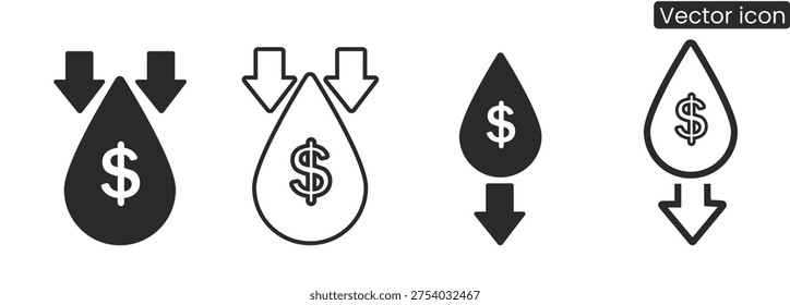A set of vector icons illustrating financial loss and drain concepts with dollar signs and arrows, suitable for business and finance designs