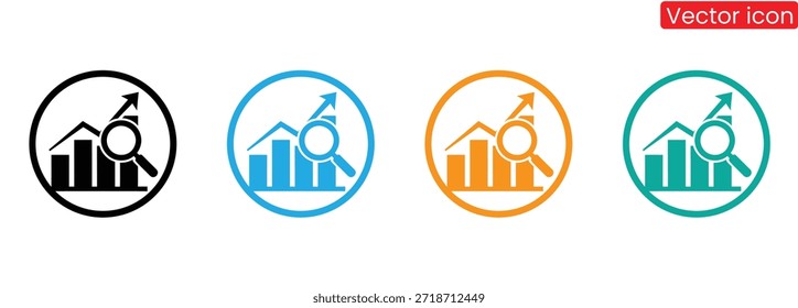 Conjunto de iconos vectoriales que ilustran las crecientes estadísticas de negocios en cuatro colores