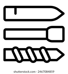 Set of vector icons illustrating a knife, chisel, and screwdriver in a simplistic black and white outline