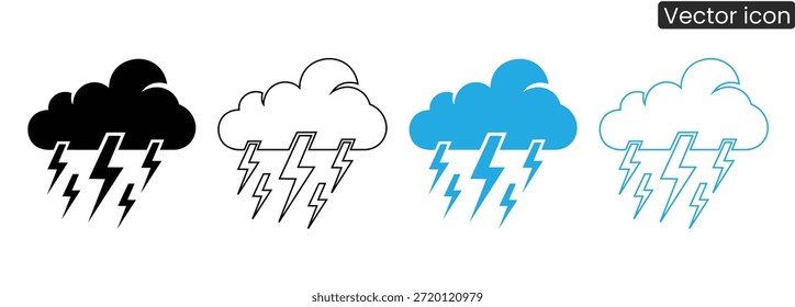Conjunto de iconos vectoriales que ilustran el Clima tormentoso con rayos