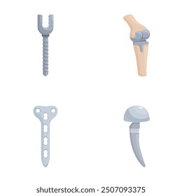 Conjunto de iconos vectoriales que ilustran varios tipos de implantes ortopédicos y articulaciones artificiales