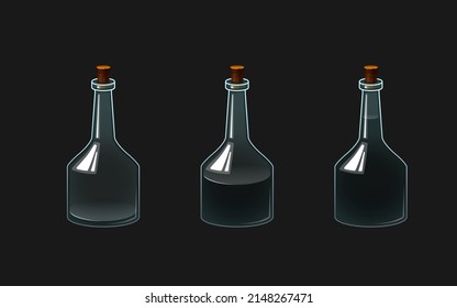 conjunto de iconos vectoriales ilustraciones de botellas con poción. Beber de color en un vaso de vidrio.