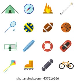 Set of Vector Icons and Illustrations in Flat Design Style. Sports Equipment