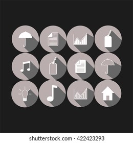 set of vector icons illustrations. house. umbrella. list. schedule. label. notes. bulb