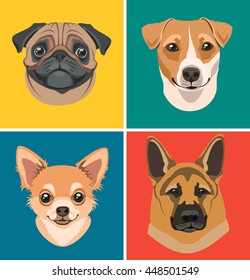 Set of vector icons with the image of dogs