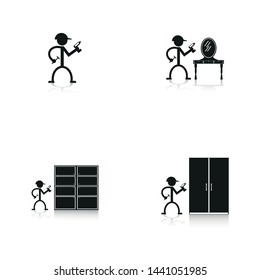 Set of vector icons with the image of a furniture installer.