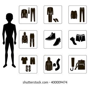 set of vector icons with the image of men's clothes for the online store
