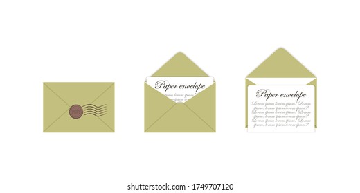 Set of vector icons with the image of paper envelopes. Isolated image of mail envelopes on a white background. You can change the text. Suitable for banner, flyer, invitation, website or greeting card