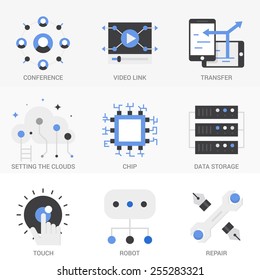 Set of vector icons into flat style. Isolated Objects in a Modern Style for Your Design.